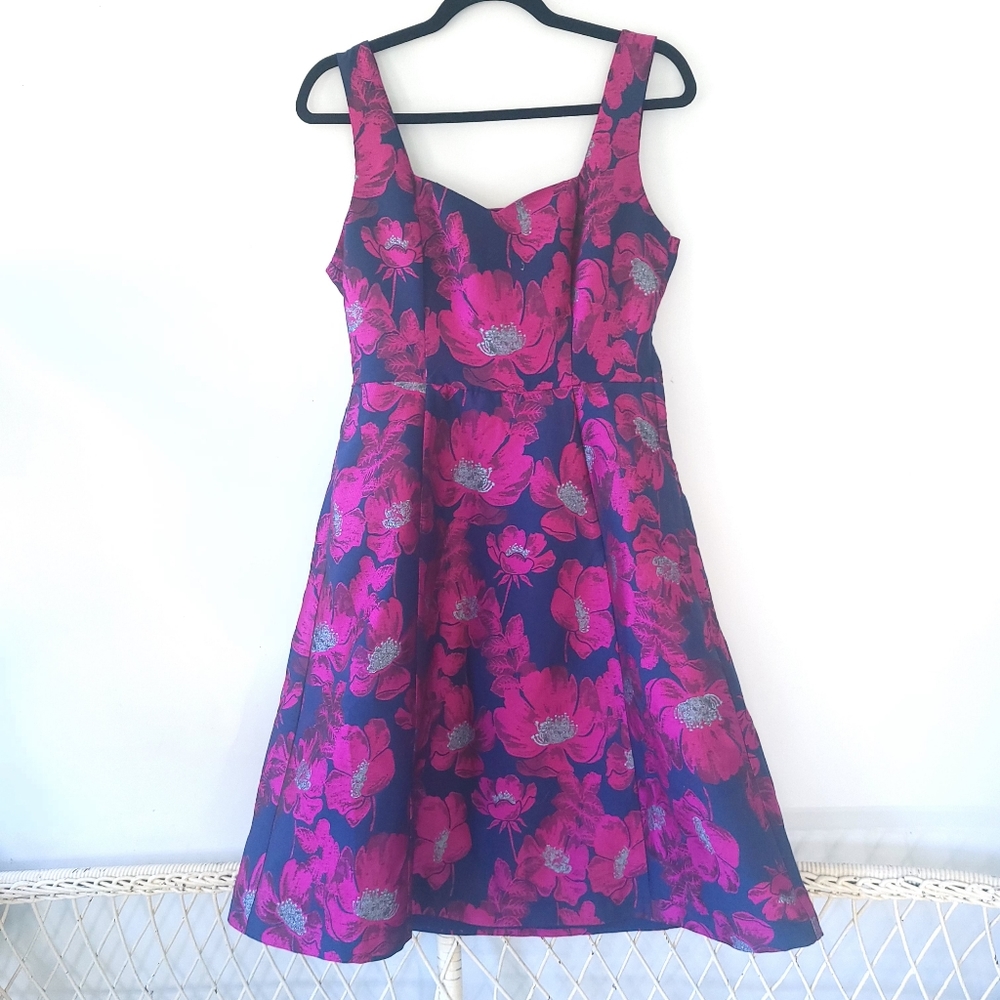ModCloth pink and navy fit n flare dress